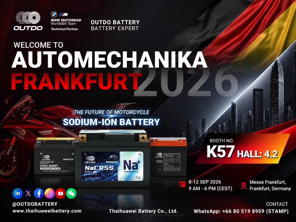 Thaihuawei Battery at Automechanika Frankfurt 2026, Booth K57, Hall 4.2, Messe Frankfurt.