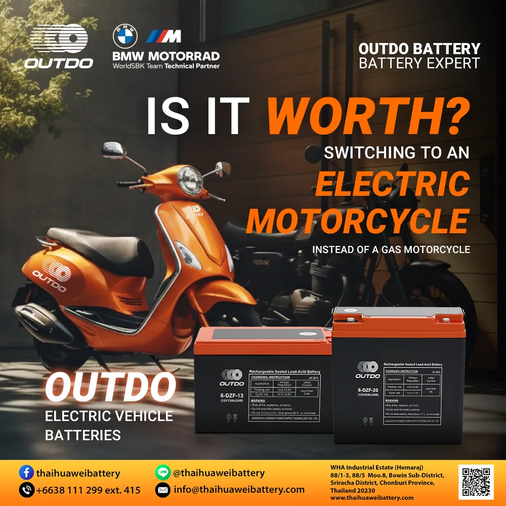 Orange electric motorcycle with OUTDO electric vehicle batteries and the question: is it worth switching to an electric motorcycle?