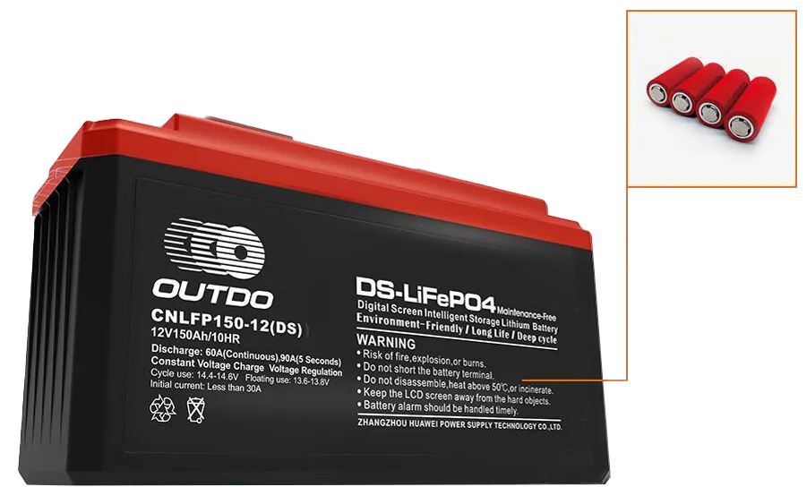 แบตเตอรี่ DS-LiFePO4 OUTDO CNLFP150-12(DS) วางคู่กับกลุ่มเซลล์ LiFePO4 ทรงกระบอก