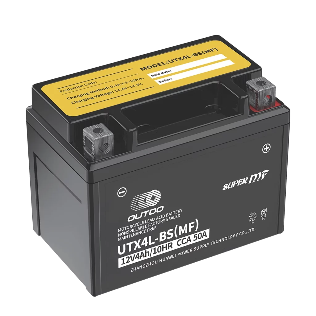 UTX4L-BS(MF) 12V4Ah/10HR CCA 50A black factory activated motorcycle battery with yellow label